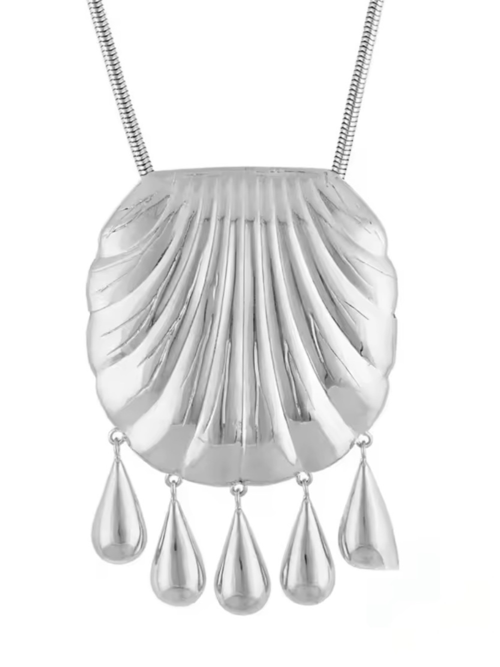 Silver Shell Pendant Necklace with Teardrop Charms - Silver